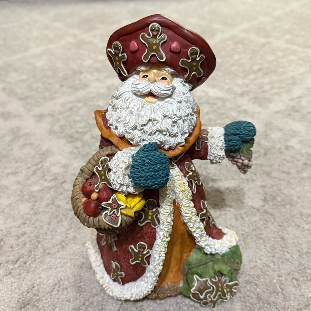 Festive Gingerbread Santa Claus Figurine - Red and Green